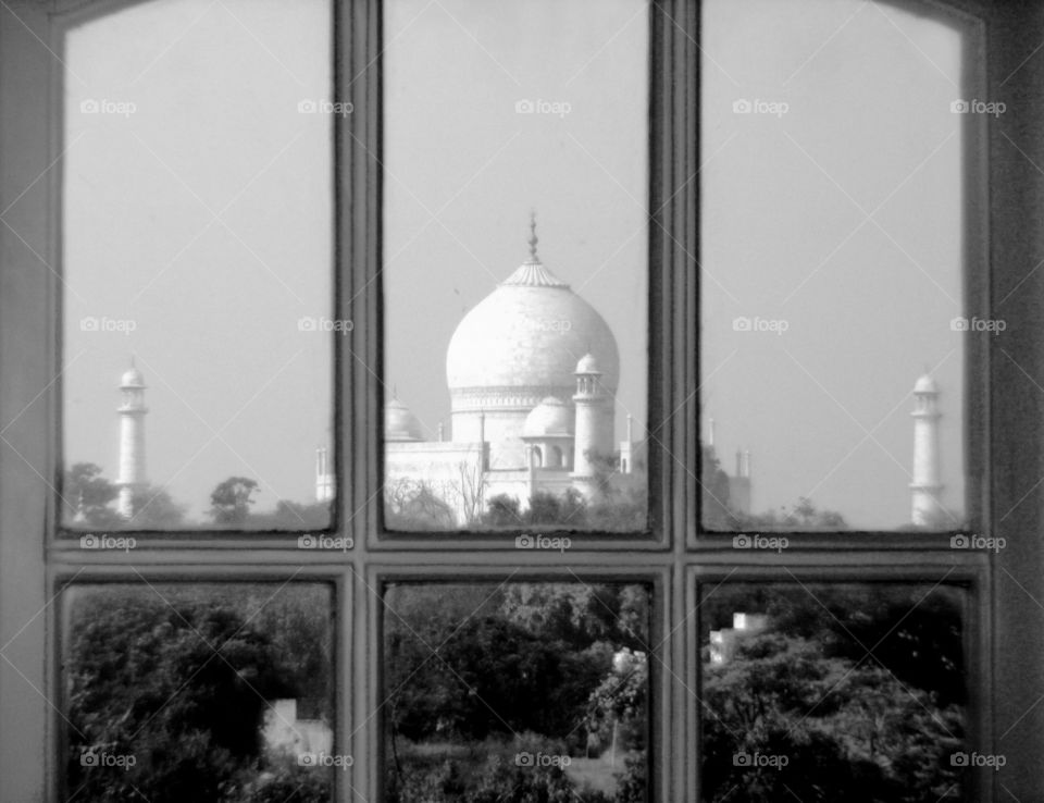 Taj Mahal from hotel window