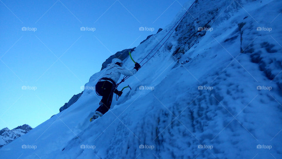 Ice climbing, Dolomites, Italy