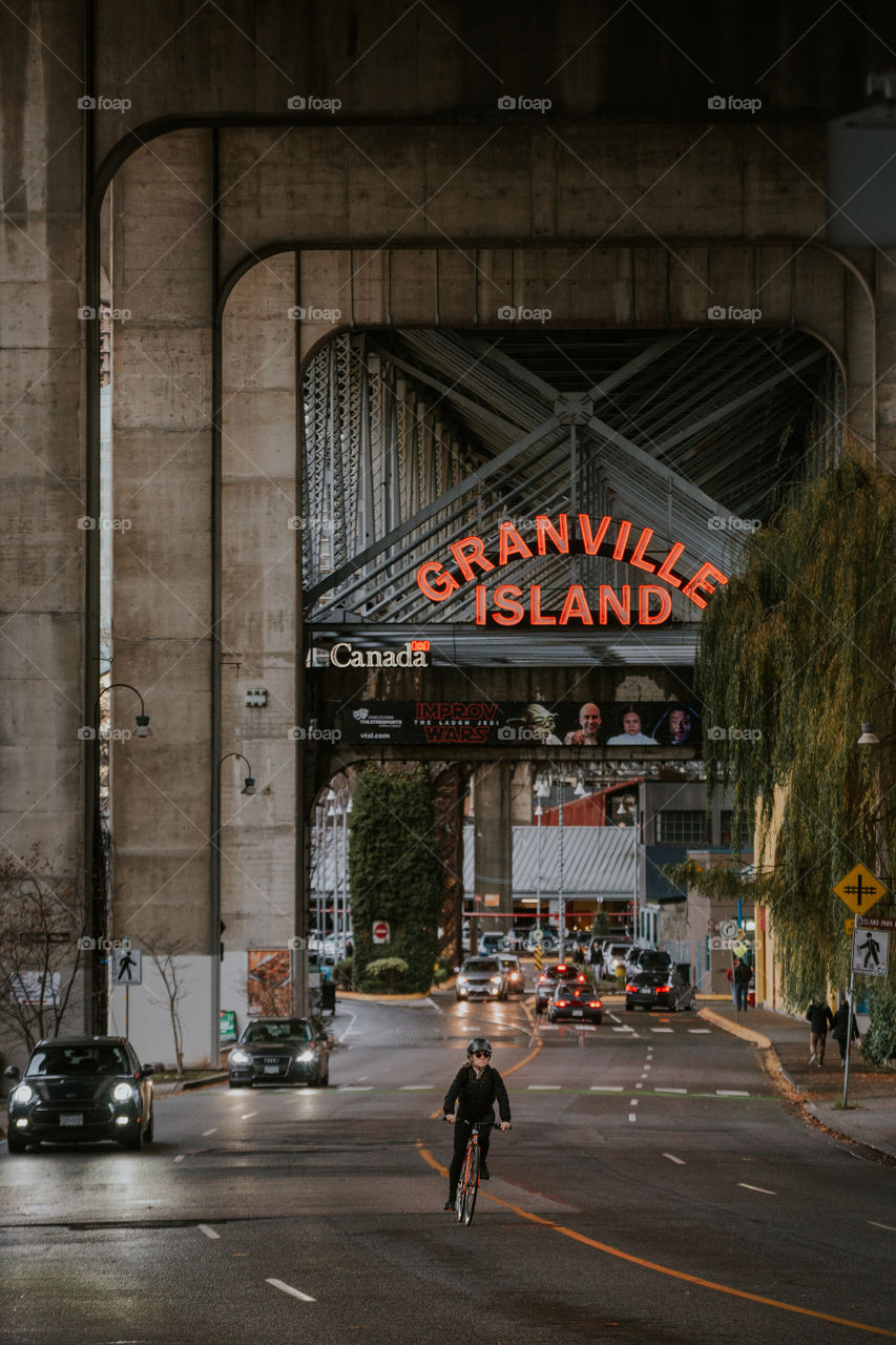 Granville Island and a crazy cyclist 