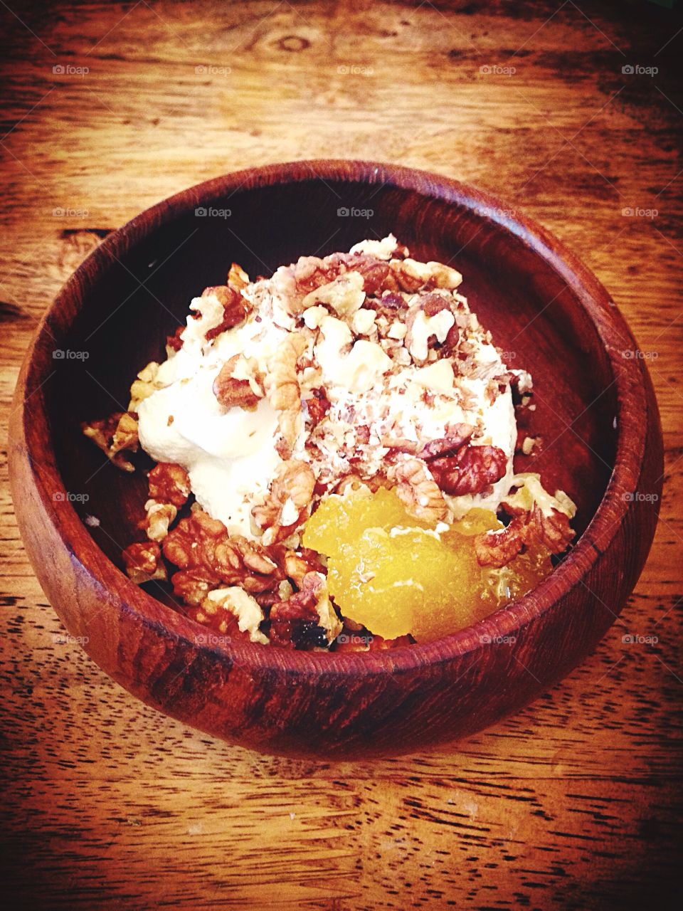 Natural honey yogurt and chopped walnuts 