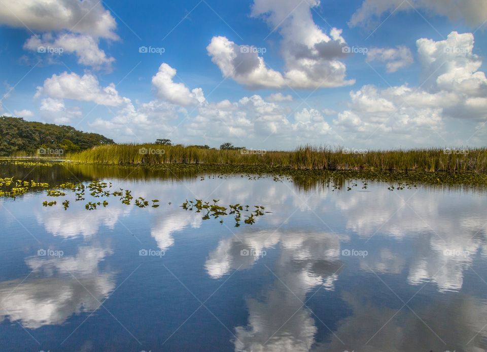 Clouds reflected on water