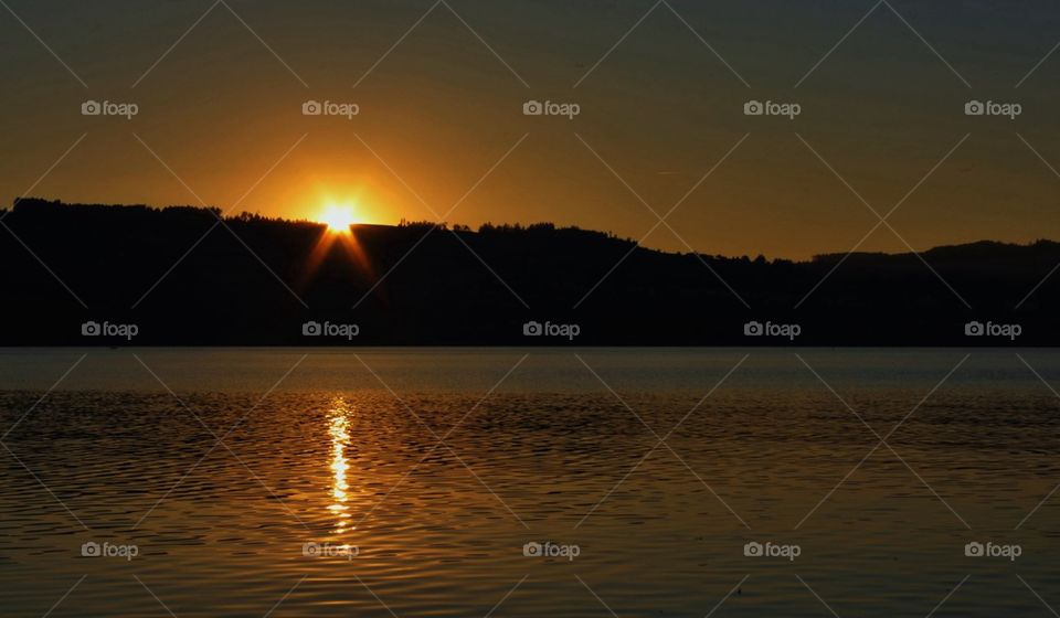 Sunset view at lake in switzerland