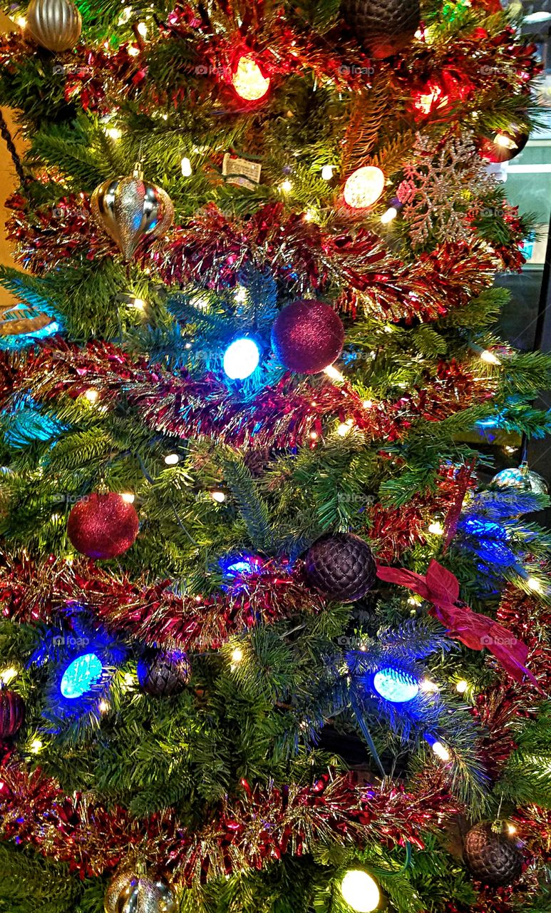 Red and Gold Garland with large retro style Christmas lights!