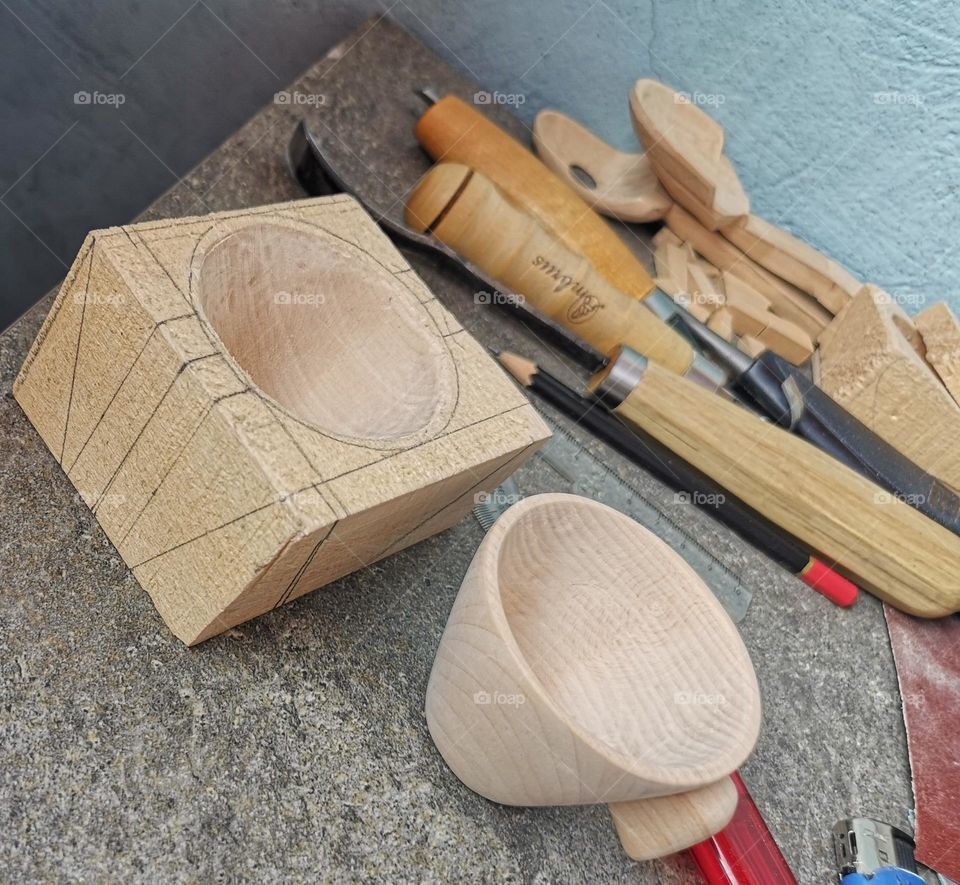 Coffee cups made by carving