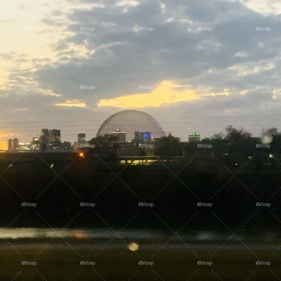 View of Montreal and the Biosphere on St.Helen Isle, Quebec, Canada 🍁