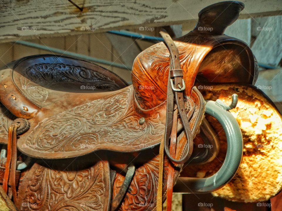 Leather Horse Saddle In The Stables
