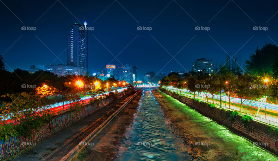 Santiago city, view from the river in high exposure