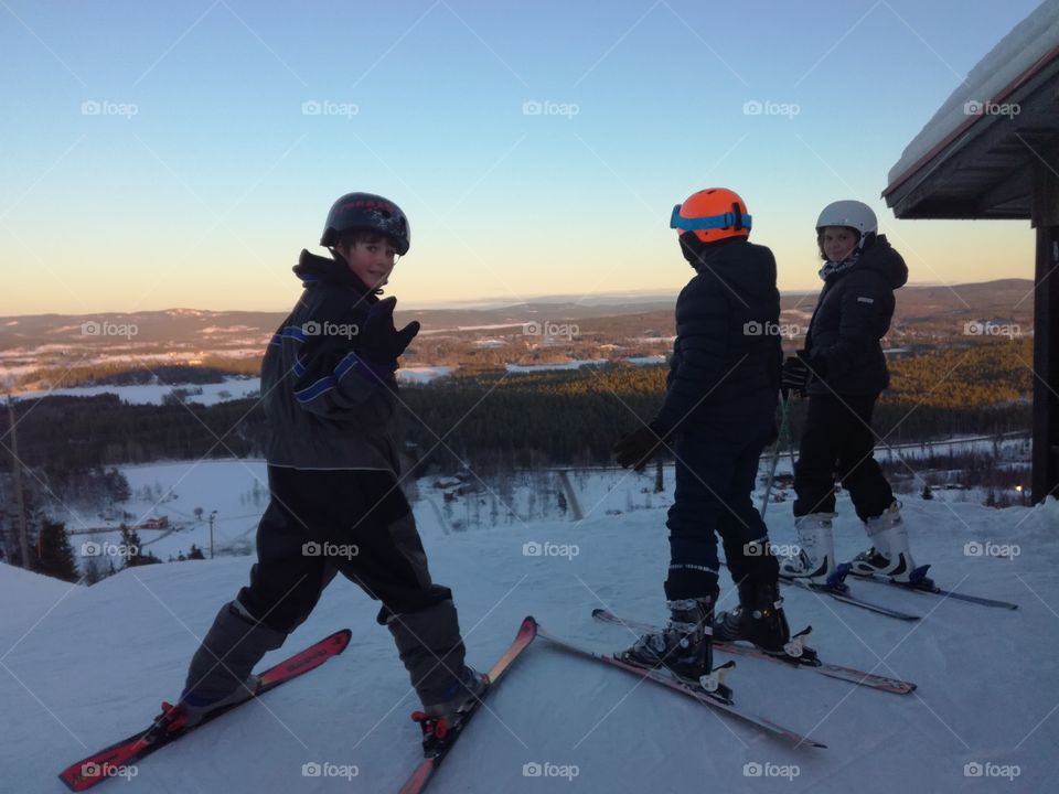 Skiing from the top of the hill