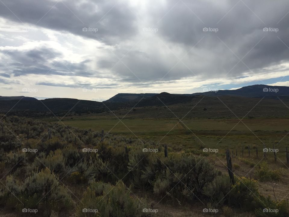 Wide shot of plains and mountains 