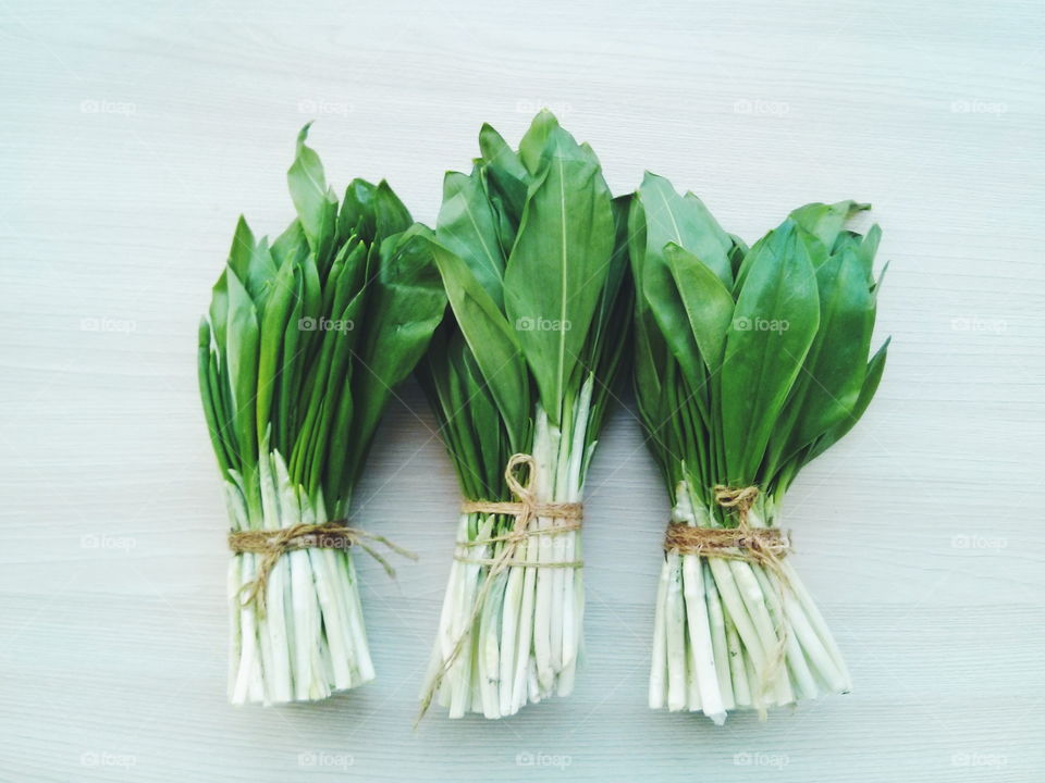 Wild garlic. Bunches of wild garlic