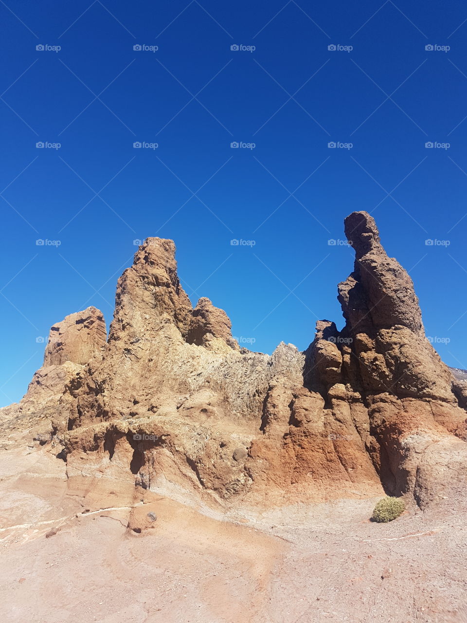 rocky peaks in crater of Mount Teide, Tenerife, Canary Islands, Spain in warm sunny spring day