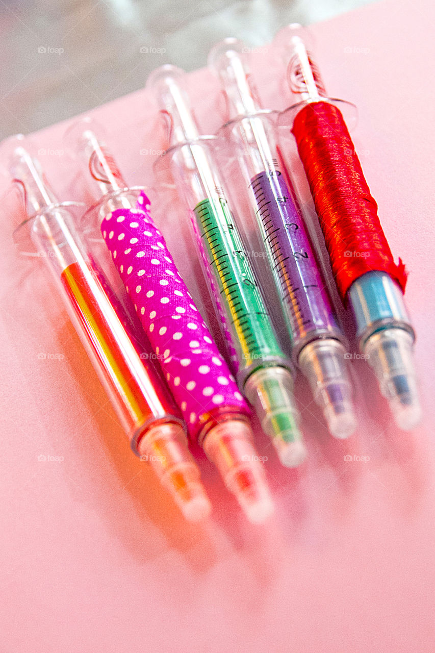 Multicolored plastic pens