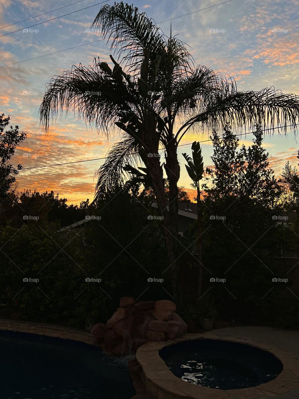 Beautiful poolside sunset in Los Angeles California