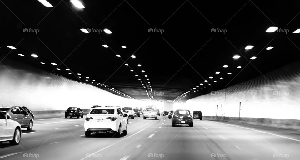 Driving through a tunnel.