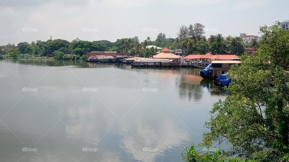 scenery of lake and boat.