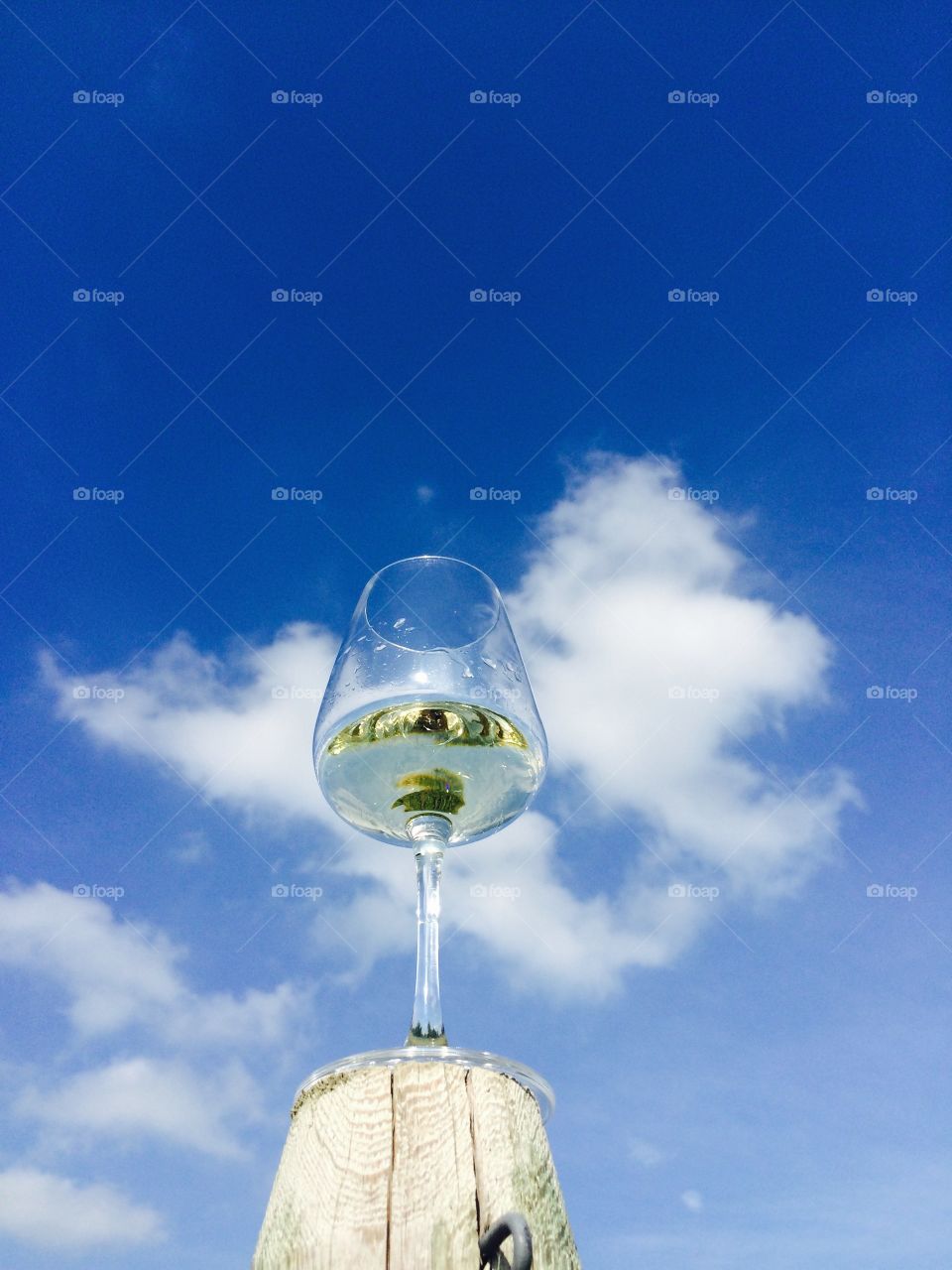 Wine glass and sky white wine