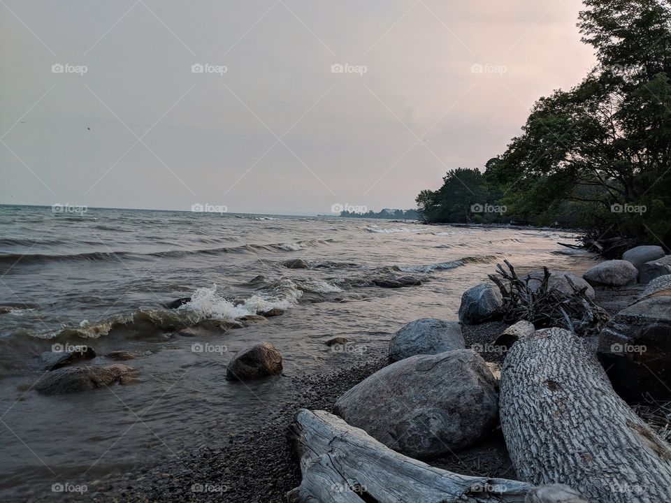 The shore line at sunset