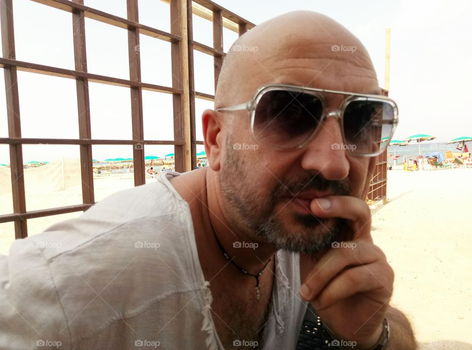 Close-up of bald man