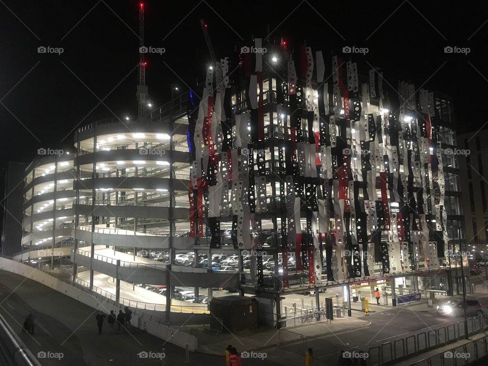 Red Car Park multi storey car park between Wembley Stadium and the London Designer Outlet Centre. Captured on a Winter night.