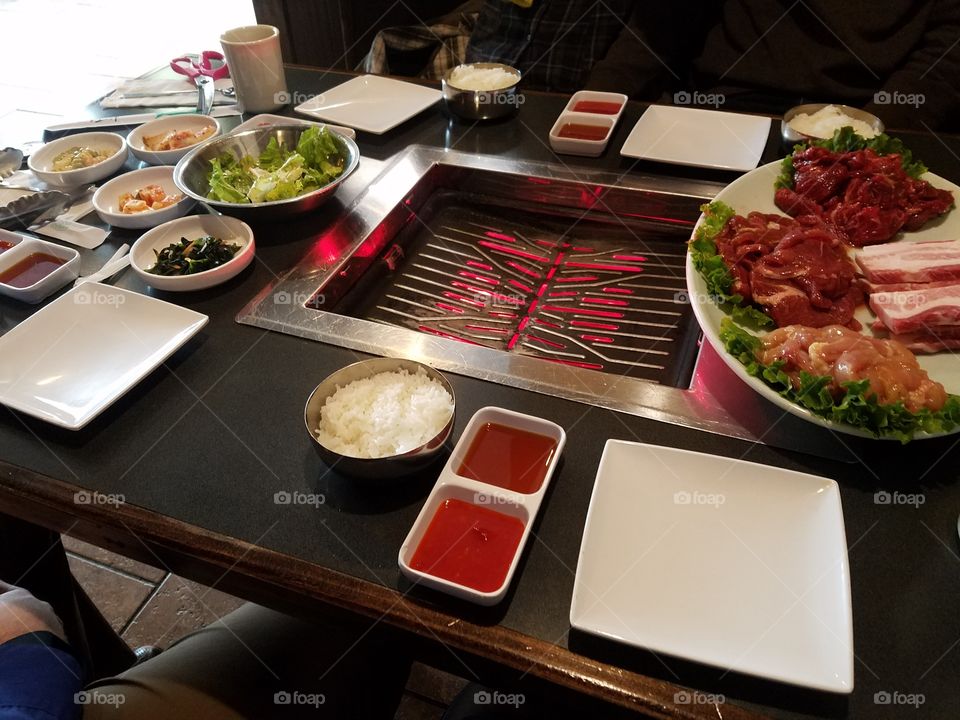 Preparing food on table