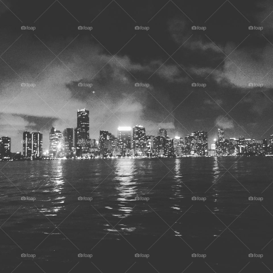 Miami Downtown at Night from Biscayne Keys