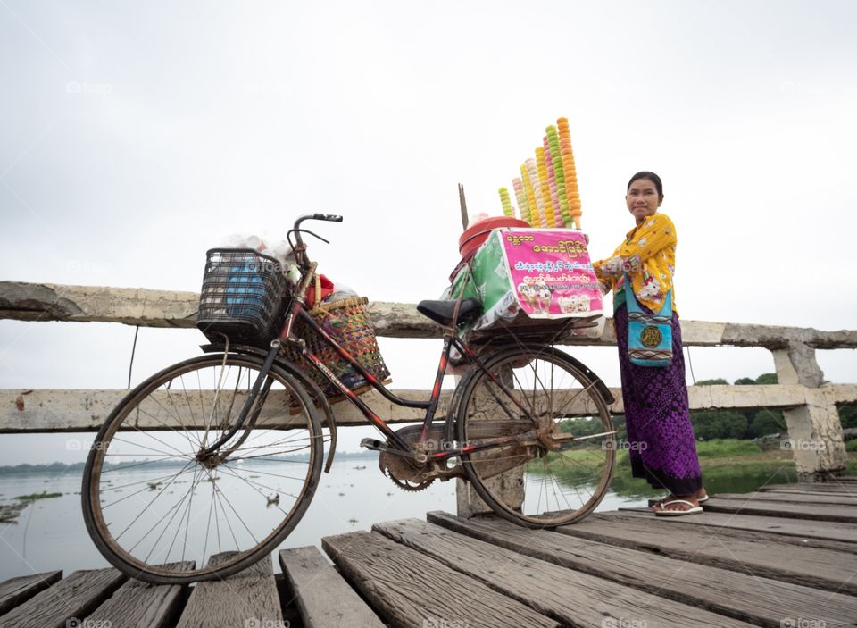Local life style at The longest wooden bridge,U bein Mandalay Myanmar