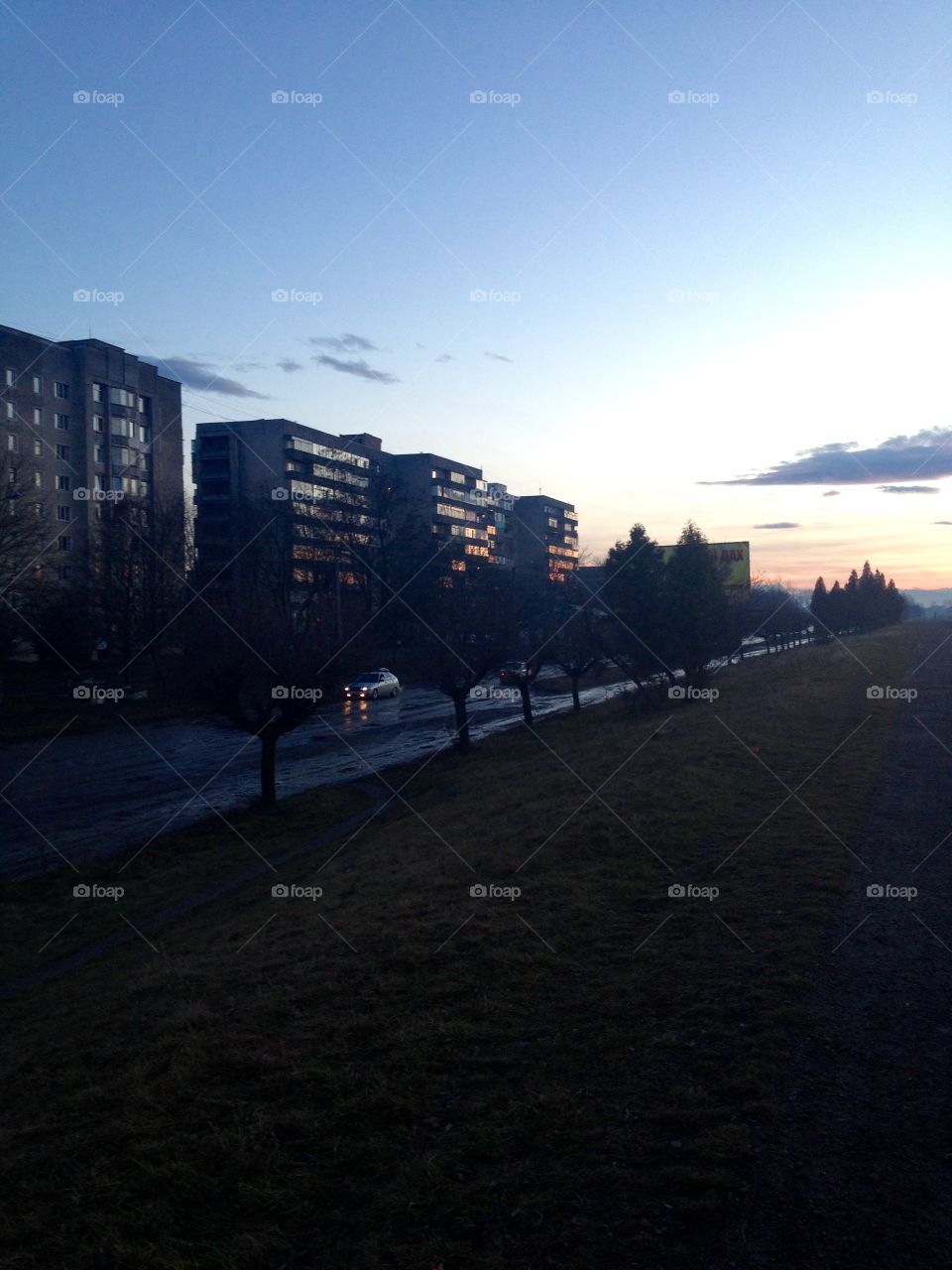 Sunset on the cityscape in Ivano-Frankivsk