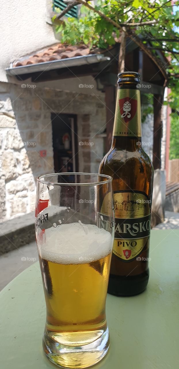 beer at beautiful stone house