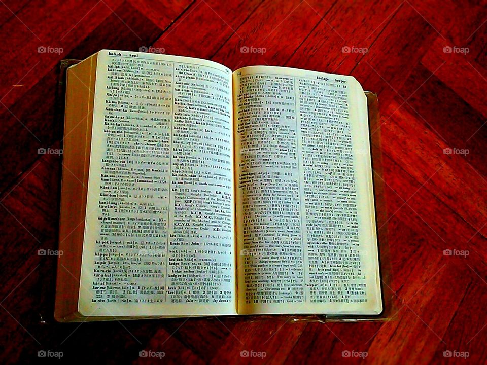 High angle view of a dictionary