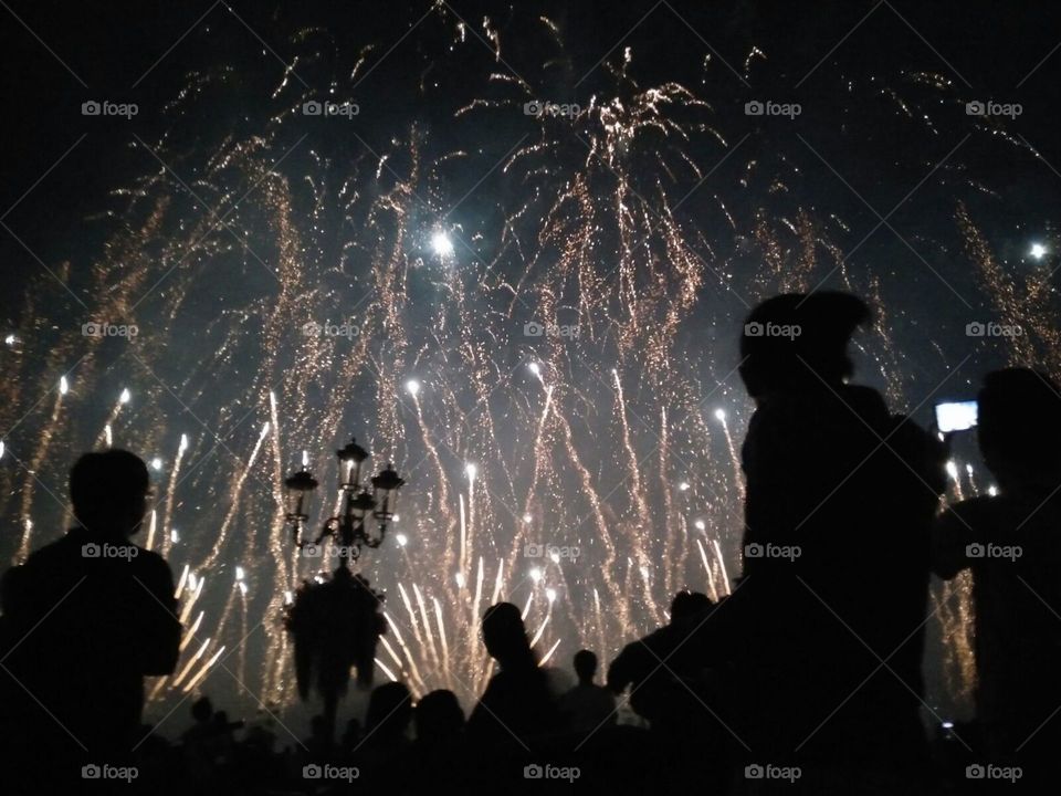 Fireworks in Prato della Valle, Padua, Italy.