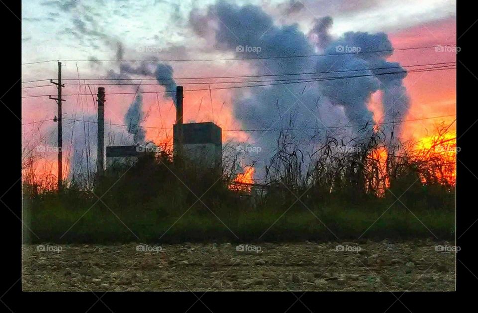 Papermill Factory's smoke with the sunrise
