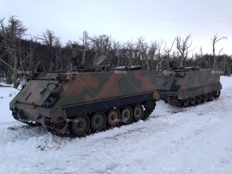 Old tanks in the snow
