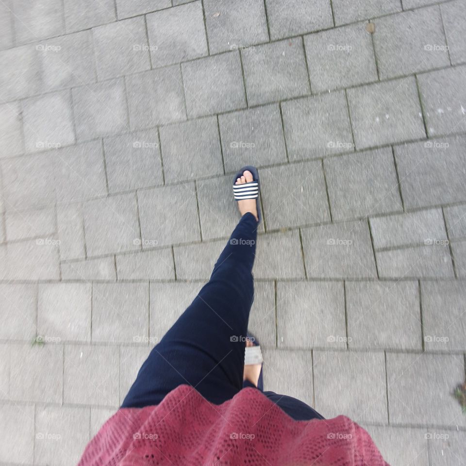 Walking down the street at summertime.