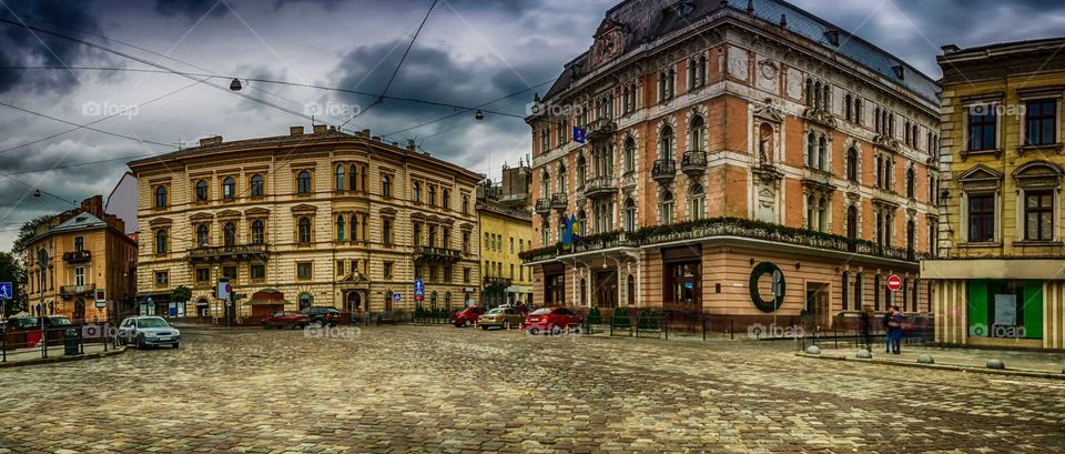 Dramatic Lviv cityscape