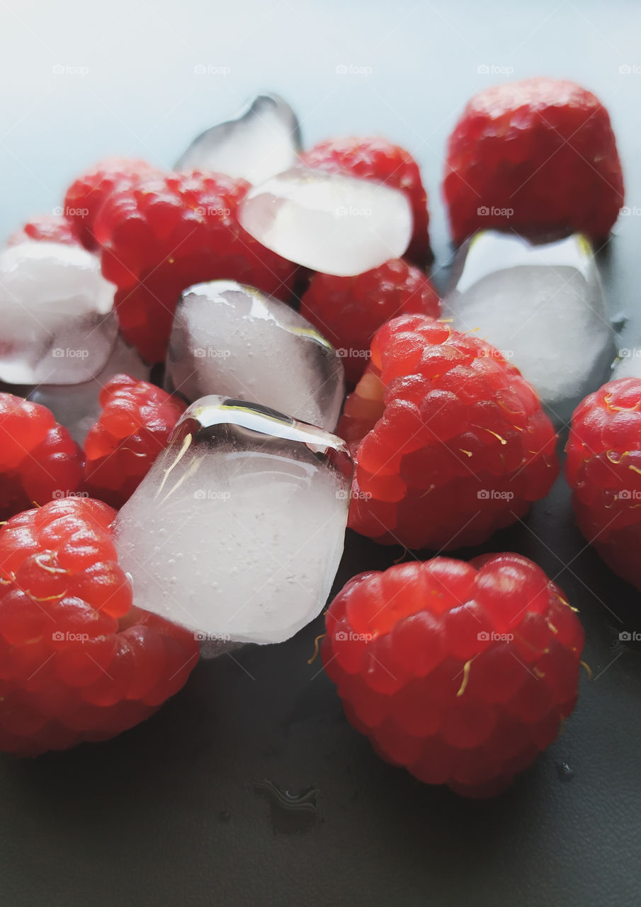 Raspberry with ice