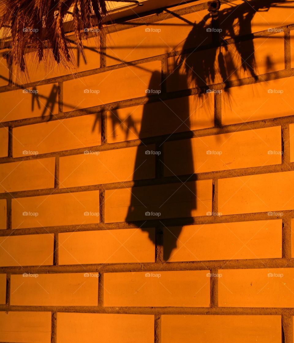 beautiful light and shadows on a brick wall on a sunset, abstract background