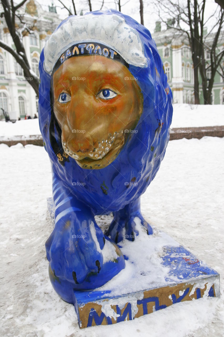 Blue Lion Sculpture 