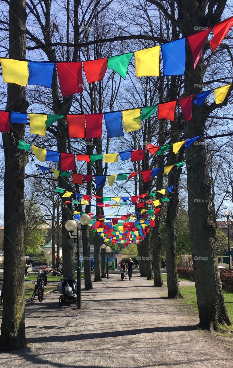 Flags decoration in park