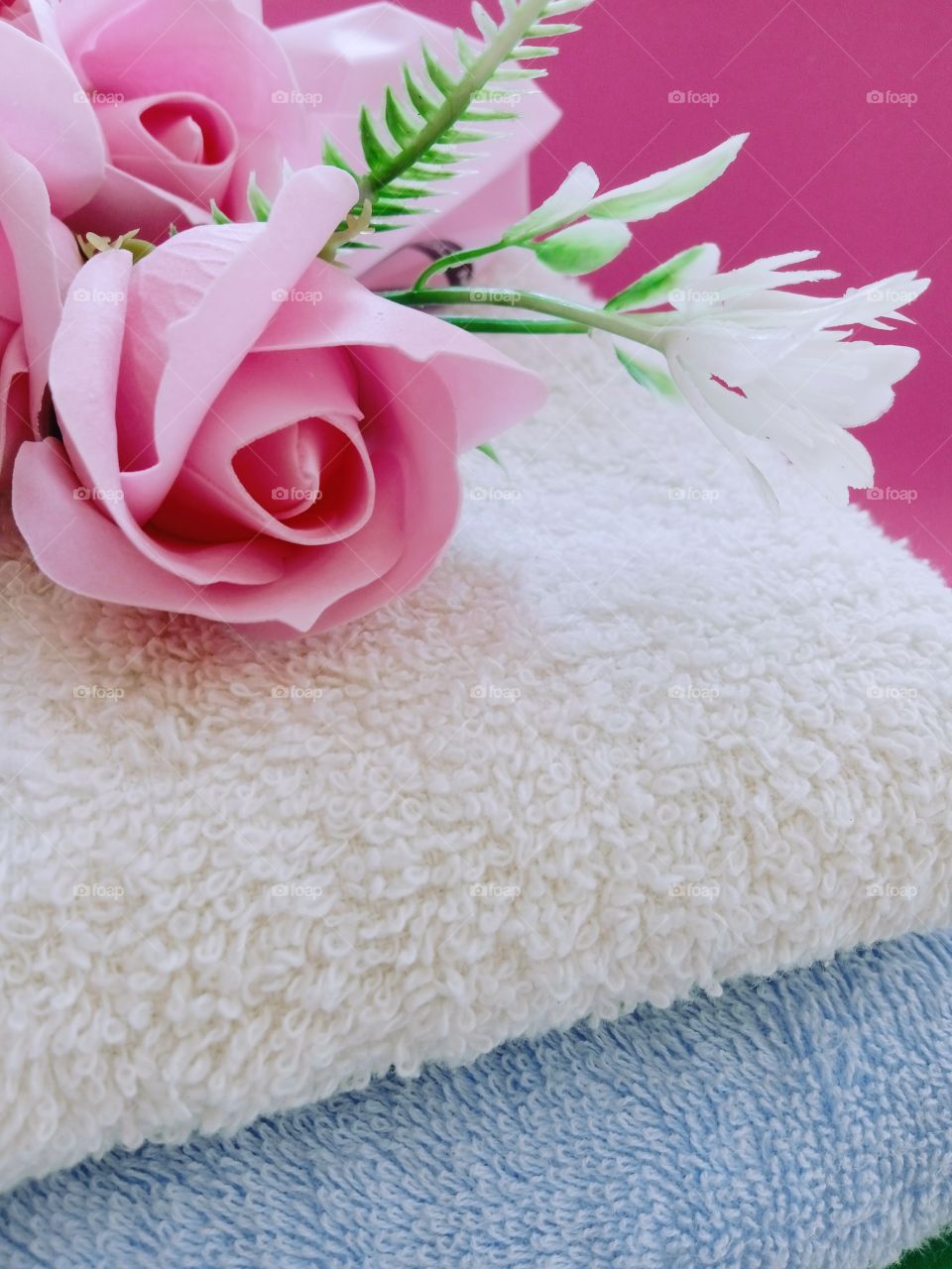 pink roses on a towel