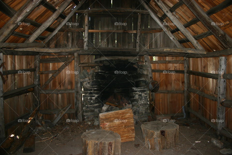 Inside old pioneer cabin