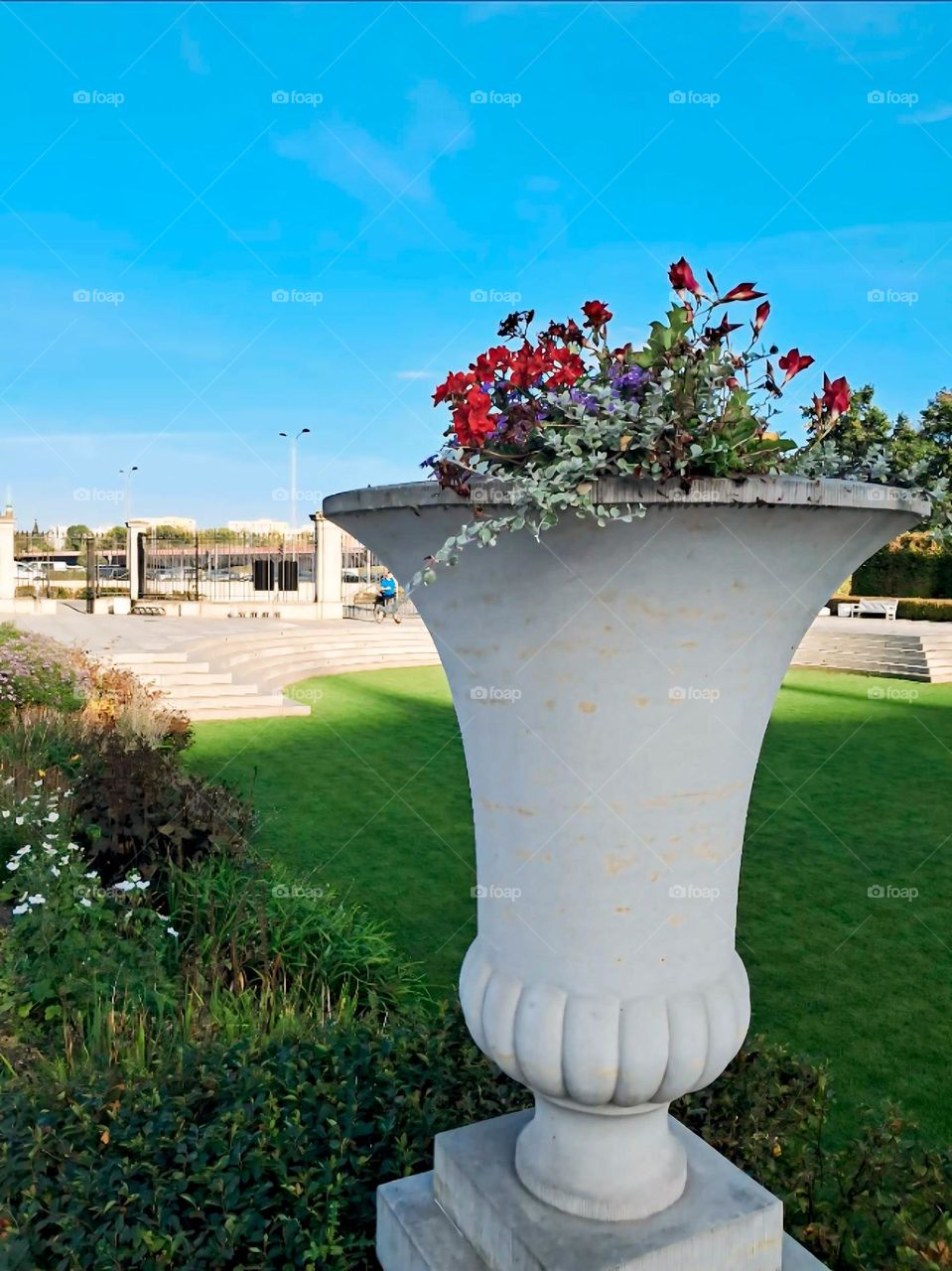 Large Decorative Flower Pot in Beautiful Park Setting