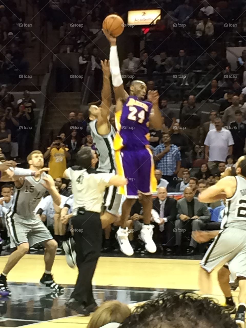 NBA star Kobe Bryant playing for the Los Angeles Lakers against the San Antonio Spurs. December 12, 2014
