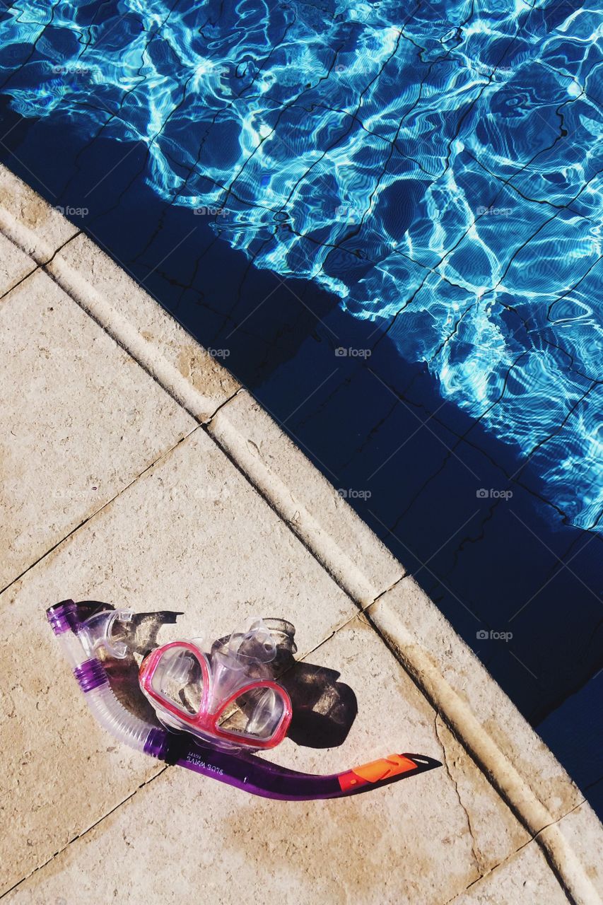 High angle view of snorkel near swimming pool