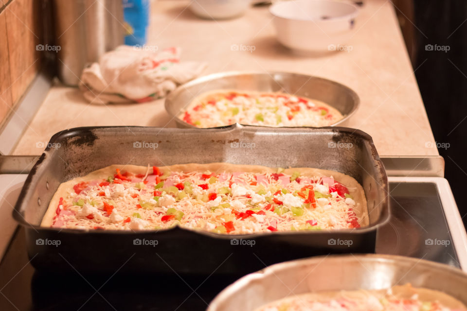 Home Made Pizza Ready For Baking
