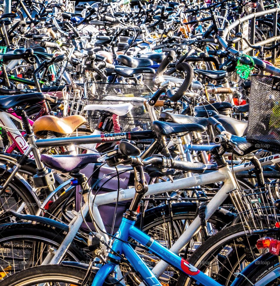 Bicycle parking at a train station near Berlin m, Germany. 