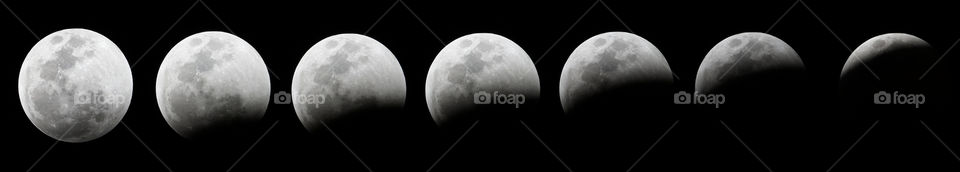 Sequence of lunar eclipse with progressively more of the moon falling into shadow