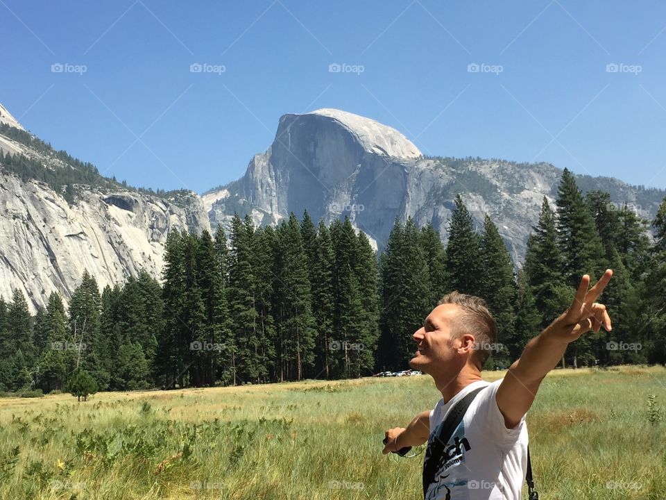 Happy man in the Yosemite valley