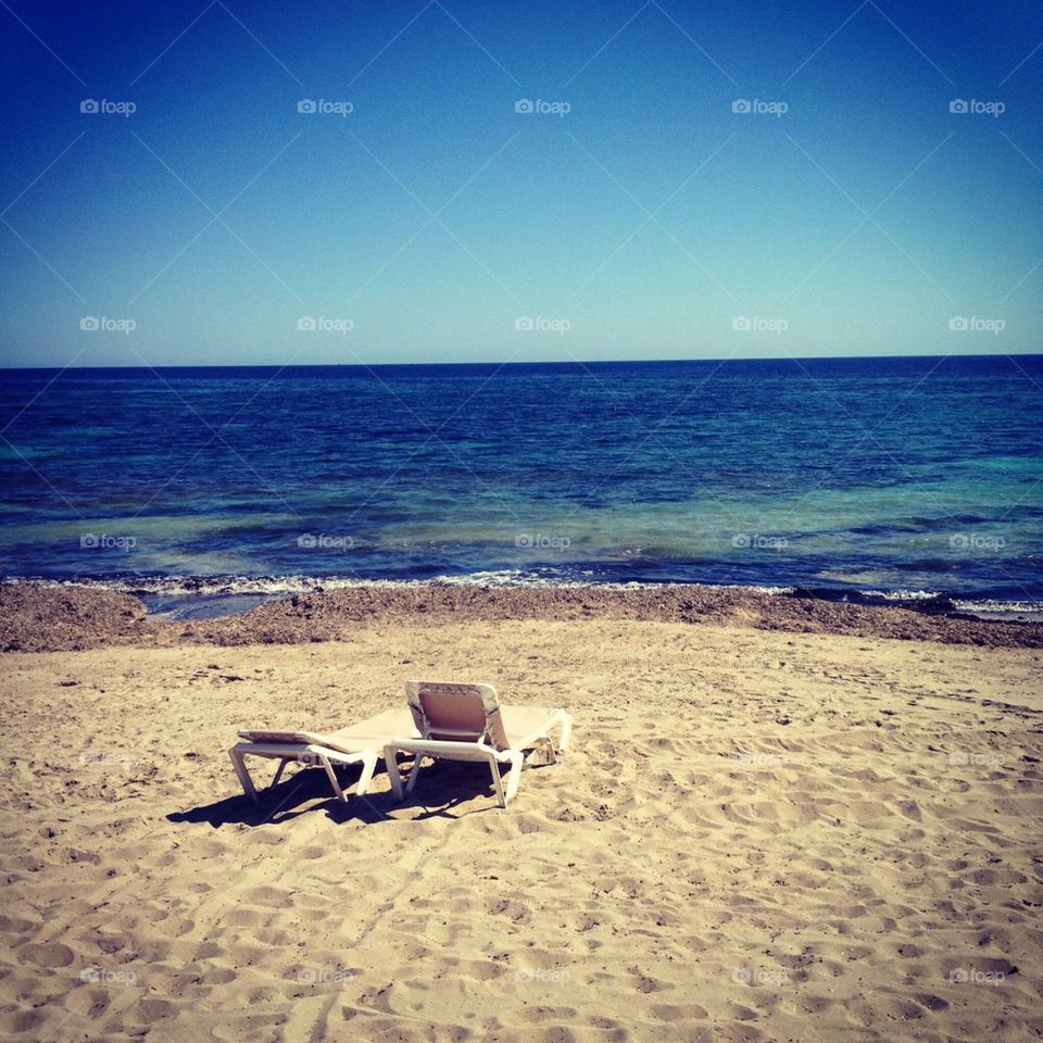 Deck chairs on the beach