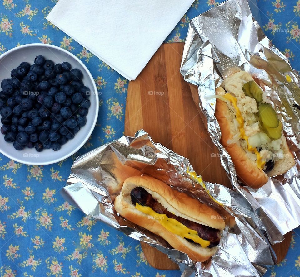 Food. Brats and Blueberries