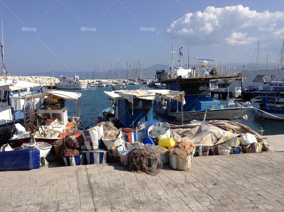 Fishing Boats Latsi harbour Cyprus.